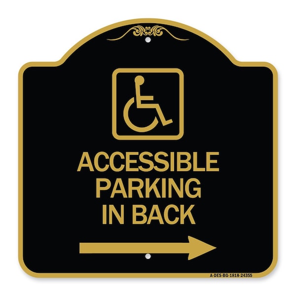 Signmission Accessible Parking on Right Arrow W/ Graphic, Black & Gold Aluminum Sign, 18" x 18", BG-1818-24355 A-DES-BG-1818-24355 - main